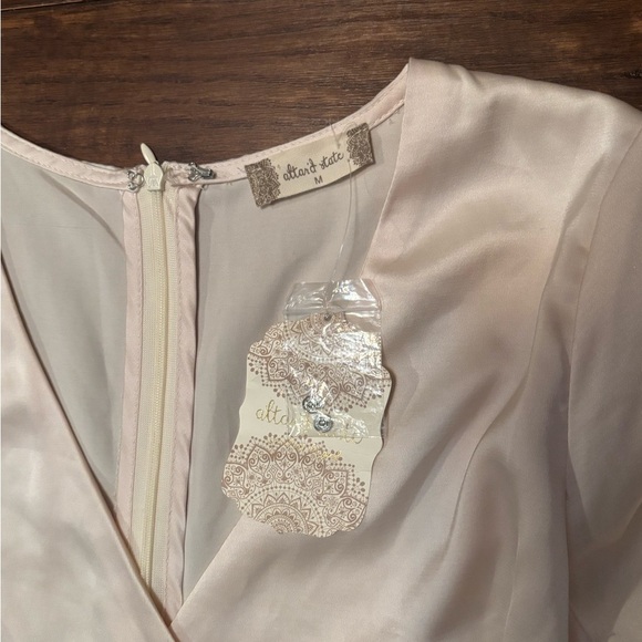 Altar'd State Cream Long Sleeve Satin Dress Wrap Style with Ruffle Hem NWT‎ - Picture 2 of 4